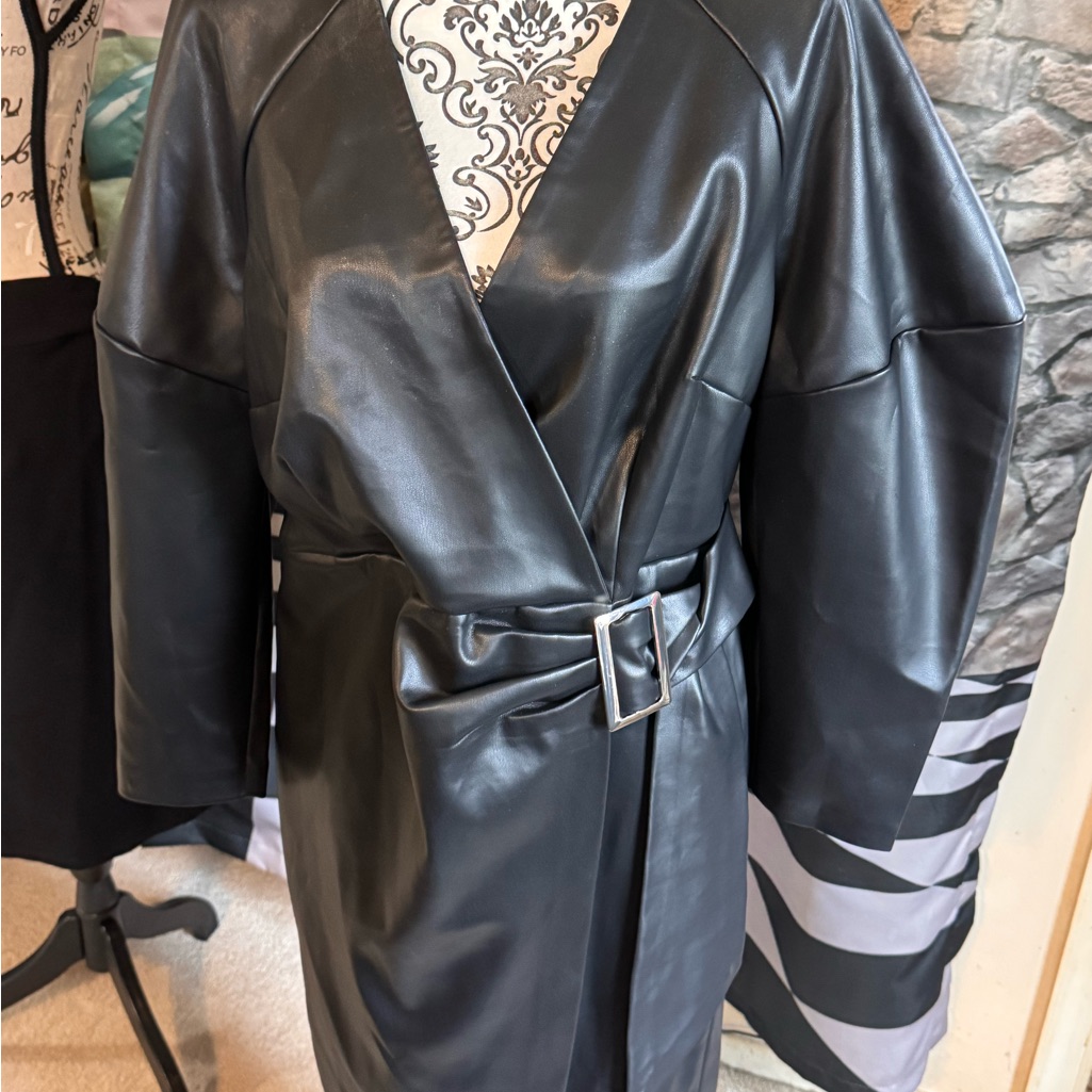 Eloquii Black Faux Leather Dress With Belted Wrap Style